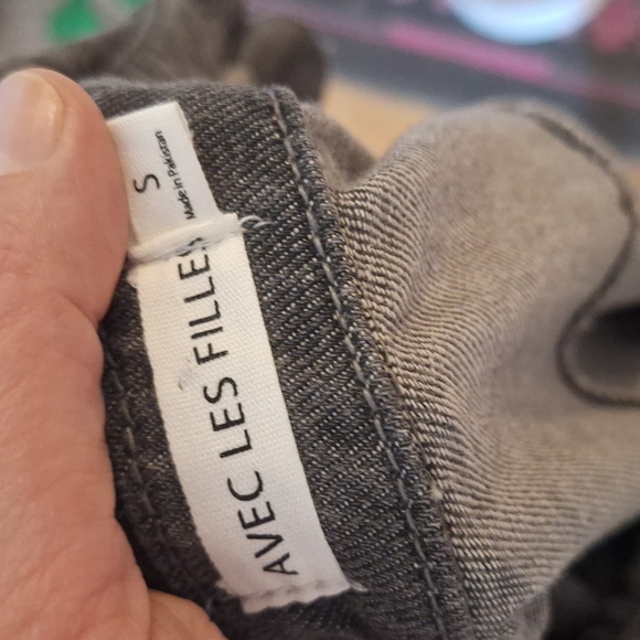 Avec Les Filles Long Sleeve Cotton Denim Shirt Dress Size Small Black Charcoal - Picture 2 of 11